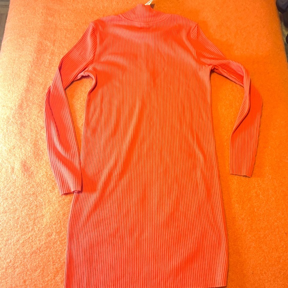 H&M bright orange rib knit half zip bodycon mini dress NWT - Picture 7 of 7